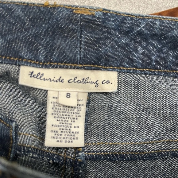 [8]VTG Telluride Women's Blue Jeans with Brown velvet Belt Flare - Picture 2 of 8